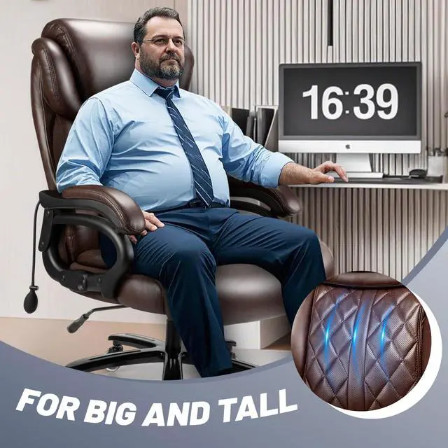Alt view image 3 of 7 - Big and Tall Office Chair 800lbs- High Back Executive Computer Chair for Heavy People with Adjustable Lumbar Support and Quiet Wheels- Large Desk Chair for Home Office