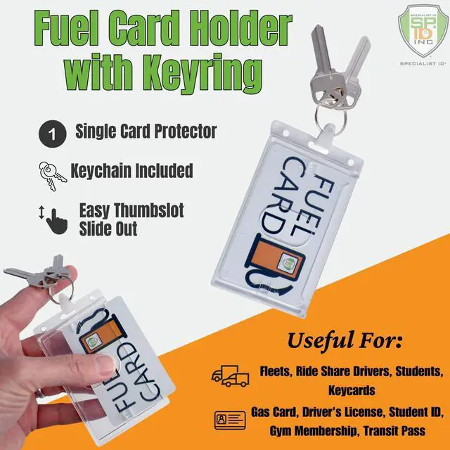 Alt view image 2 of 7 - Rigid Fuel Card Holder with Key Ring - Clear Hard Plastic Card Protector Keychain for Fleet, Gas Cards