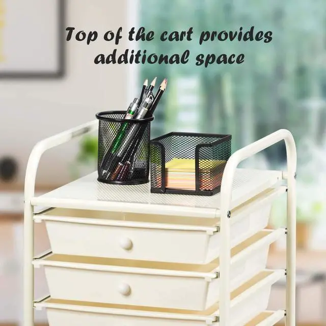 Alt view image 5 of 5 - 10-Drawer Storage Cart, Utility Cart with Removable Drawers & Metal Frame, Rolling Storage Cart with Lockable Wheels for Home, Office, Yellow