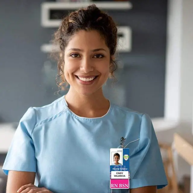 Alt view image 5 of 7 - 5 Pack - RN BSN Badge Buddies - Vertical- Heavy Duty Spill Proof & Tear Resistant Card - 2 Sided- Quick Role Identifier Name Tag Buddy for BSN Registered Nurse - USA Printed (Hot Pink)