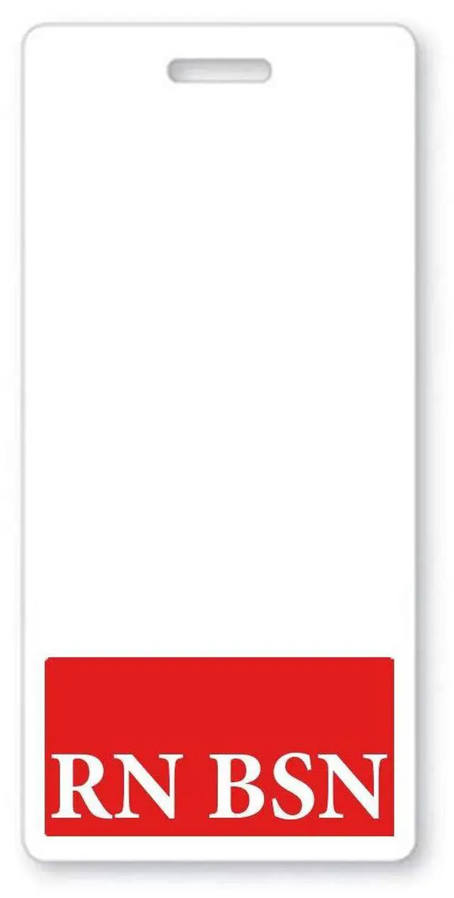 Main image of Bulk 25 Pack - RN BSN Badge Buddies - Vertical- Heavy Duty Spill Proof & Tear Resistant Card - 2 Sided- Quick Role Identifier Name Tag Buddy for BSN Registered Nurse - USA Printed (Red)