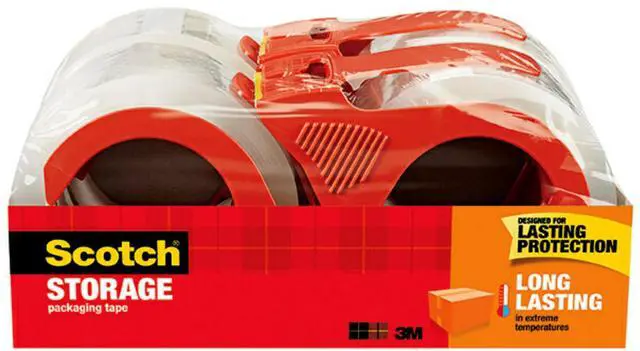 Main image of Long Lasting Storage Packing Tape, Clear, 1.88 in x 38.2 yd | Storage Tape Withstands Extreme Temperatures, 4 Rolls and 4 Tape Dispensers
