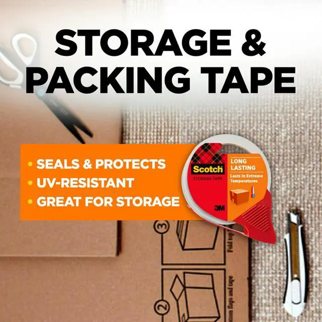 Alt view image 2 of 6 - Long Lasting Storage Packing Tape, Clear, 1.88 in x 38.2 yd | Storage Tape Withstands Extreme Temperatures, 4 Rolls and 4 Tape Dispensers