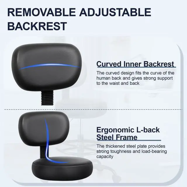 Alt view image 6 of 7 - Drafting Chair with Backrest Adjustable Foot Rest Rolling Stool with Wheels, PU Leather Swivel Stool for Office Spa Studio Lab Counter Salon Home Work Bar Kitchen Shop(Black), Pack of 2