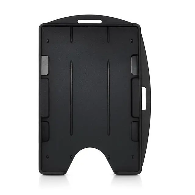 Main image of Bulk 50 Pack - Black Dual Card ID Badge Holder - Holds 2 Cards - Rigid Hard Plastic - Double Sided Card Holder for Horizontal or Vertical Badges - Open Face Design