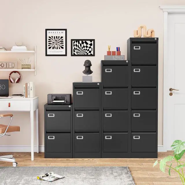 Alt view image 7 of 7 - 5 Drawer File Cabinet with Lock,Black Narrow Vertical File Cabinet Five Drawer,Tall Office Filing Cabinets,Metal Filing Cabinets for Home Office,Fit A4,Legal,Letter Size,-Assembly Required