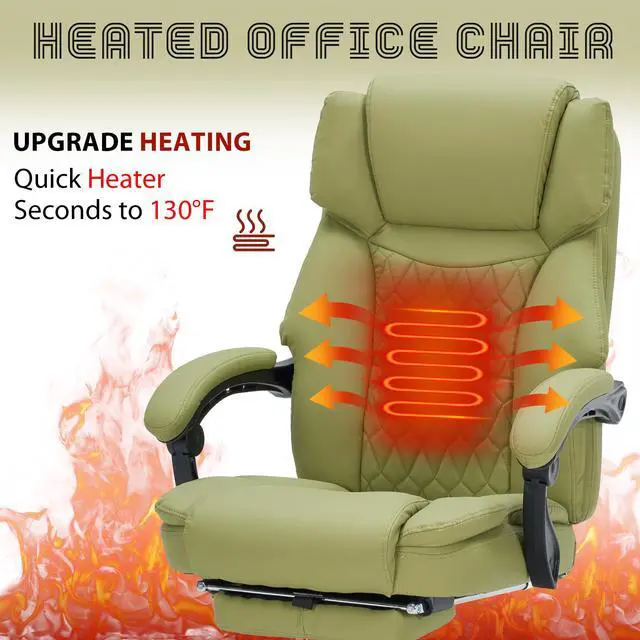 Alt view image 4 of 7 - Massage Office Chair with Foot Rest 6 Points Vibration and Heat Home Office Desk Chairs for Heavy People 400lbs Reclining Managerial Chairs Ergonomic Executive Chair (Green)