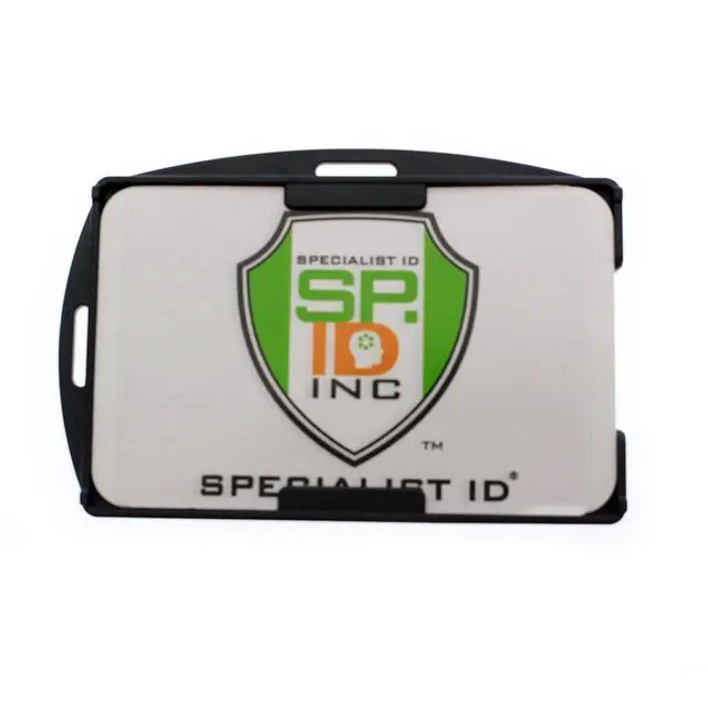 Alt view image 5 of 6 - Bulk 50 Pack - Black Dual Card ID Badge Holder - Holds 2 Cards - Rigid Hard Plastic - Double Sided Card Holder for Horizontal or Vertical Badges - Open Face Design