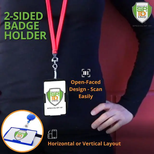 Alt view image 6 of 6 - Bulk 50 Pack - Black Dual Card ID Badge Holder - Holds 2 Cards - Rigid Hard Plastic - Double Sided Card Holder for Horizontal or Vertical Badges - Open Face Design