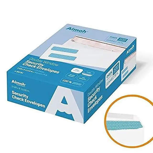 Alt view image 6 of 6 - #8 Double Window Check Envelopes, Gummed Security Envelopes, 500 Ct | Security tint, Fits Business Checks, QuickBooks & Quicken, Gummed seal, 3 5/8 x 8 11/16 in, Not for invoices (30181)