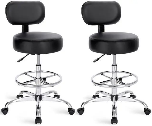 Main image of Drafting Chair with Back, Set of 2, Swivel Barstools, Adjustable Height Rolling Stool with Footrest, Standing Desk Chair for Counter Height Desk, Shop, Home & Kitchen, Clinic & Studio, Black
