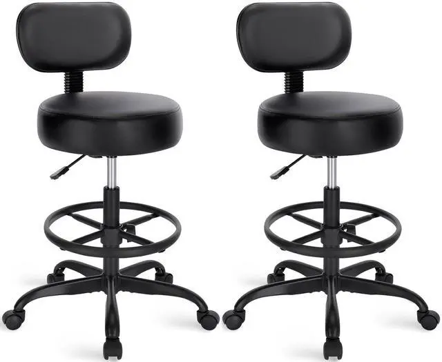 Main image of Drafting Chair with Backrest, Set of 2, Swivel Barstools for Shop | Adjustable Height Rolling Stool with Footrest, Standing Desk Chair for Counter Height Desk, Shop, Home Kitchen, Clinic Studio