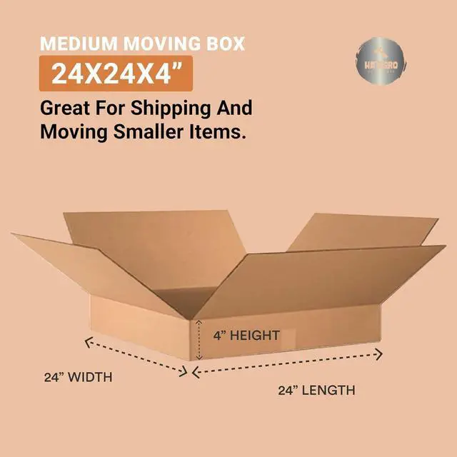 Alt view image 3 of 4 - 24"L x 24"W x 4"H, Flat Shipping Boxes (10 Pack) | Corrugated Cardboard Single-Wall Medium Kraft Boxes for Moving, Packing and Storage