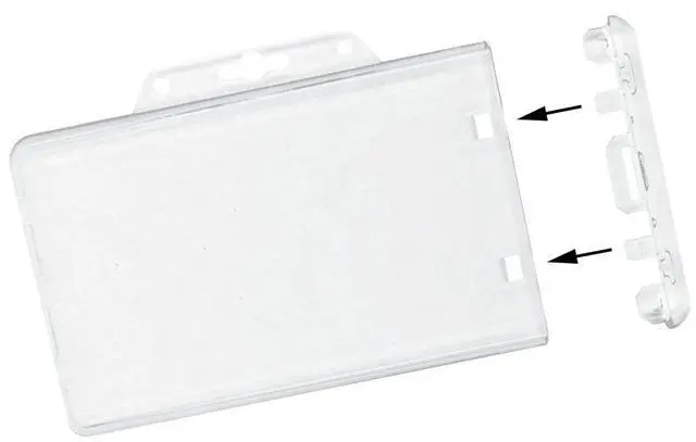 Main image of Bulk 50 Pack - Heavy Duty Horizontal Permanent Locking Badge Holder - Crystal Clear Hard Plastic Case for Photo I.D. Badges or Proximity Cards by