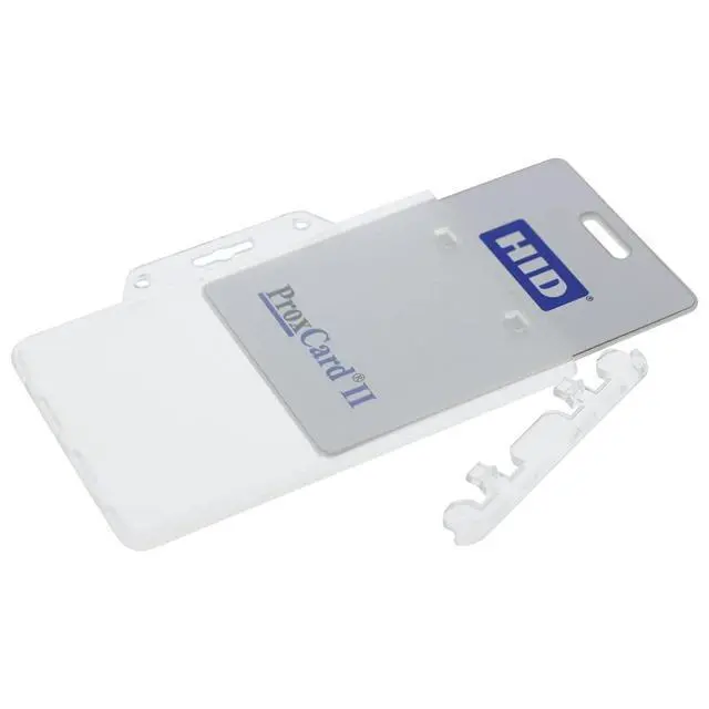Alt view image 6 of 7 - Bulk 50 Pack - Heavy Duty Horizontal Permanent Locking Badge Holder - Crystal Clear Hard Plastic Case for Photo I.D. Badges or Proximity Cards by