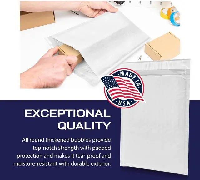 Alt view image 7 of 7 - Waterproof Self-Seal Padded Poly Bubble Mailers 10.5x16, 50-Pack | Ideal for clothing, bulky goods & multiple items. Lightweight, tear-resistant, cushioned interior protects contents