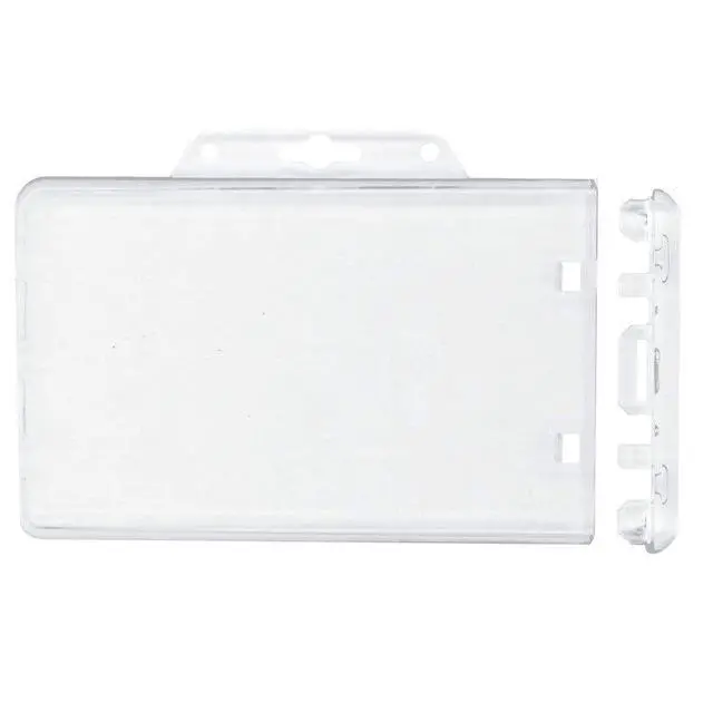 Alt view image 7 of 7 - Bulk 50 Pack - Heavy Duty Horizontal Permanent Locking Badge Holder - Crystal Clear Hard Plastic Case for Photo I.D. Badges or Proximity Cards by