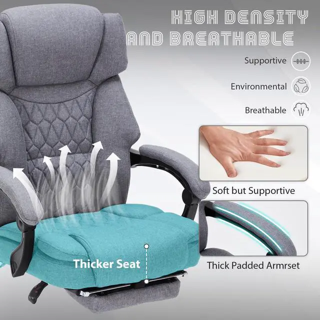Alt view image 5 of 7 - Massage Office Chair with Foot Rest 6 Points Vibration and Heat Home Office Desk Chairs for Heavy People 400lbs Reclining Managerial Chairs Ergonomic Executive Chair (Grey)