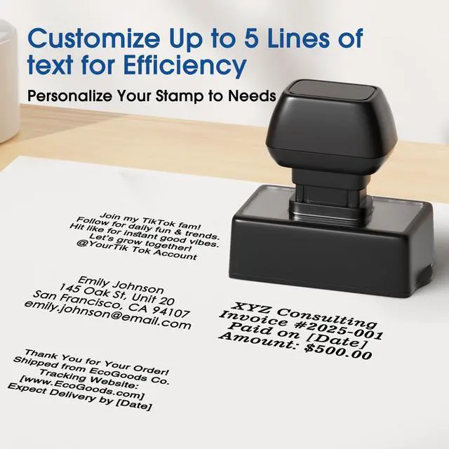 Alt view image 4 of 7 - Custom Stamp Self-Inking - Up to 5 Lines of Personalized Text for Business, Official Documents, Christmas Card, Mail, Forms and Records, Clear & Consistent Impressions, Effortless Stamping