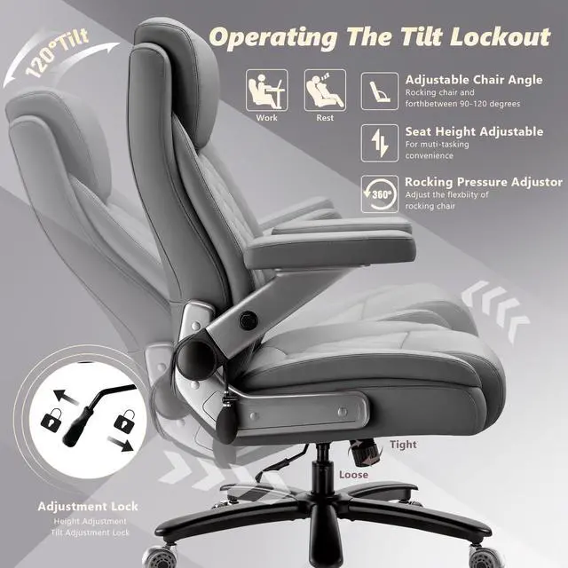 Alt view image 7 of 7 - 650LBS Large Heavy Duty Office Chair with 5D Flip Arms,Comfy Big and Tall Executive Office Desk Chair with Pocket Spring Cushion,High Back Computer Chair with Lumbar Support,Dual Rubber Wheel