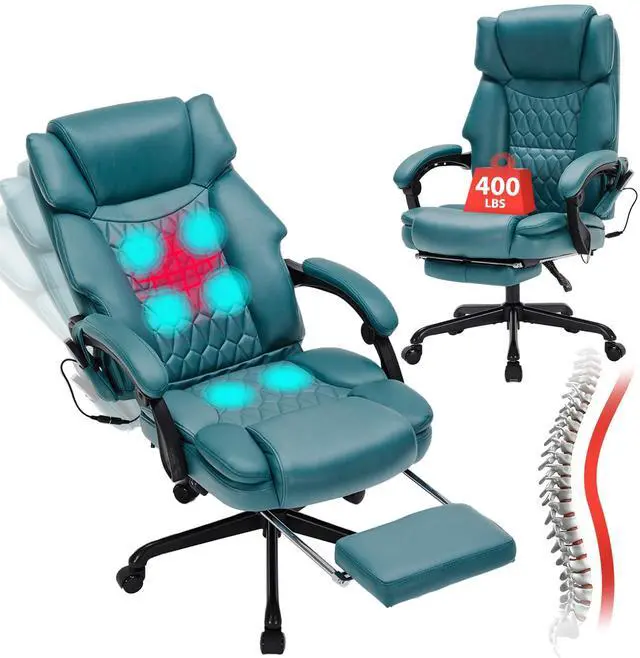 Main image of Massage Office Chair with Foot Rest 6 Points Vibration and Heat Home Office Desk Chairs for Heavy People 400lbs Reclining Managerial Chairs Ergonomic Executive Chair (Teal Blue)