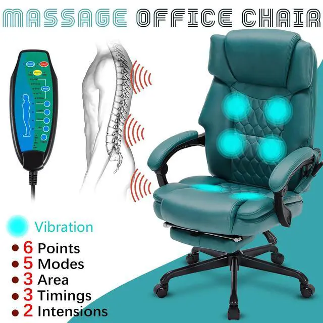 Alt view image 3 of 7 - Massage Office Chair with Foot Rest 6 Points Vibration and Heat Home Office Desk Chairs for Heavy People 400lbs Reclining Managerial Chairs Ergonomic Executive Chair (Teal Blue)