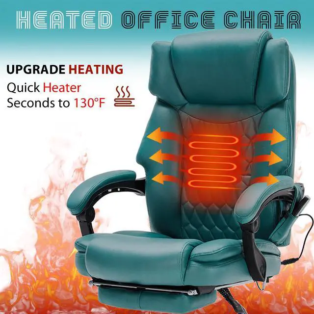 Alt view image 4 of 7 - Massage Office Chair with Foot Rest 6 Points Vibration and Heat Home Office Desk Chairs for Heavy People 400lbs Reclining Managerial Chairs Ergonomic Executive Chair (Teal Blue)