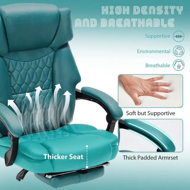 Alt view image 6 of 7 - Massage Office Chair with Foot Rest 6 Points Vibration and Heat Home Office Desk Chairs for Heavy People 400lbs Reclining Managerial Chairs Ergonomic Executive Chair (Teal Blue)