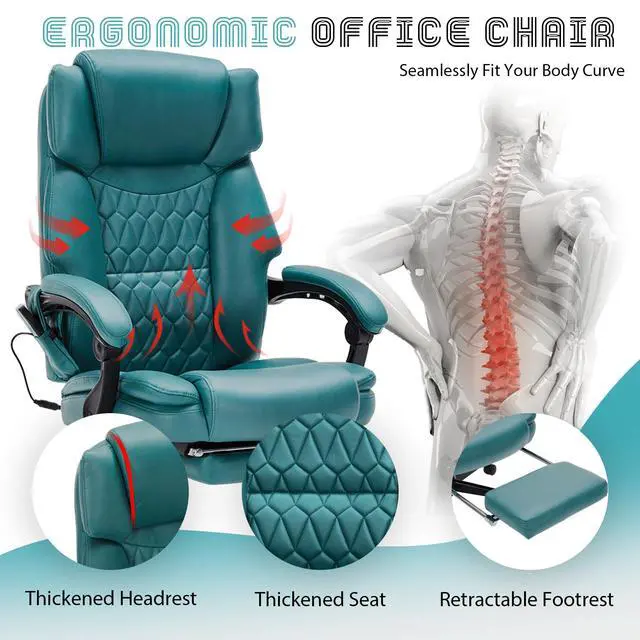 Alt view image 7 of 7 - Massage Office Chair with Foot Rest 6 Points Vibration and Heat Home Office Desk Chairs for Heavy People 400lbs Reclining Managerial Chairs Ergonomic Executive Chair (Teal Blue)