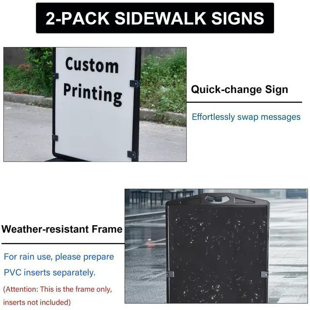 Alt view image 4 of 7 - 2-Pack Sidewalk Sign 24 x 36 Inch Double Sided Sandwich Board | Plastic Outdoor Advertising Signboard with Water-filled Base for Restaurant, Business, Events, Grey (Frame only)