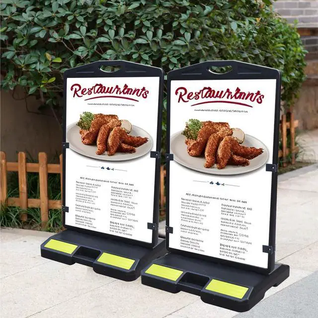 Alt view image 5 of 7 - 2-Pack Sidewalk Sign 24 x 36 Inch Double Sided Sandwich Board | Plastic Outdoor Advertising Signboard with Water-filled Base for Restaurant, Business, Events, Grey (Frame only)