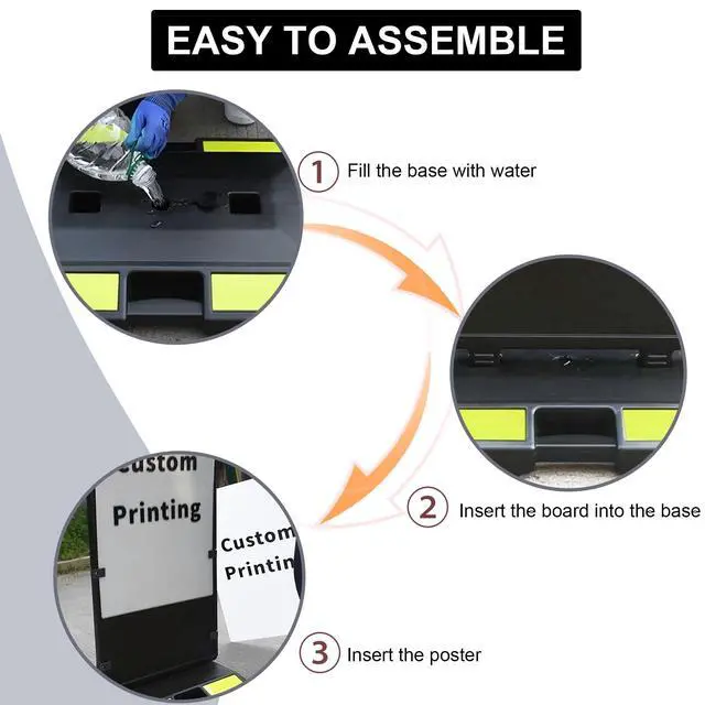 Alt view image 6 of 7 - 2-Pack Sidewalk Sign 24 x 36 Inch Double Sided Sandwich Board | Plastic Outdoor Advertising Signboard with Water-filled Base for Restaurant, Business, Events, Grey (Frame only)