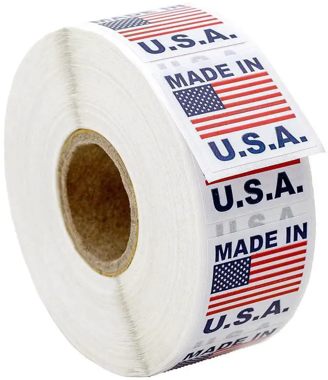 Main image of Made in USA (Not Postage Stamps) (1" x 1") | Pre-Printed Labels/Stickers, 1000 Labels per Roll, 12 Rolls