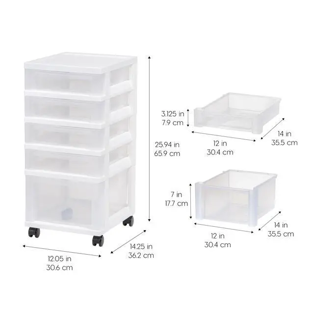 Alt view image 3 of 7 - 5-Drawer Rolling Storage Cart with Organizer Top, White/Clear | Keep classroom supplies, teacher essentials, craft materials, and learning tools organized with easy-access drawers