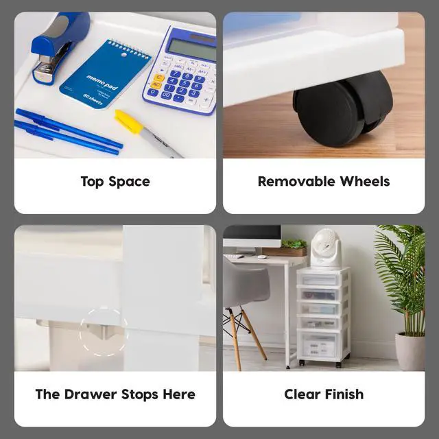 Alt view image 7 of 7 - 5-Drawer Rolling Storage Cart with Organizer Top, White/Clear | Keep classroom supplies, teacher essentials, craft materials, and learning tools organized with easy-access drawers