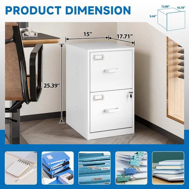 Alt view image 3 of 7 - 2 Drawer File Cabinet with Lock Vertical Filing Storage Office Home Steel Vertical File Cabinets for Letter Size File Cabinet Locked,Assembly Required