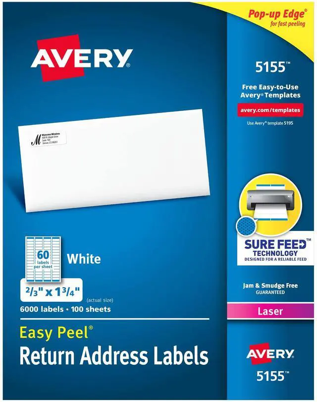 Main image of ® Printable Return Address Labels, Sure Feed® Technology, 0.5" x 1.75", White, 6,000 Blank Mailing Labels (05155)