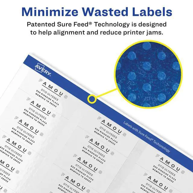 Alt view image 2 of 7 - ® Printable Return Address Labels, Sure Feed® Technology, 0.5" x 1.75", White, 6,000 Blank Mailing Labels (05155)