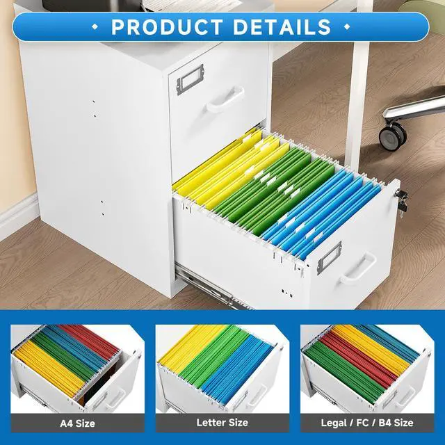 Alt view image 5 of 7 - 2 Drawer File Cabinet with Lock Vertical Filing Storage Office Home Steel Vertical File Cabinets for Letter Size File Cabinet Locked,Assembly Required