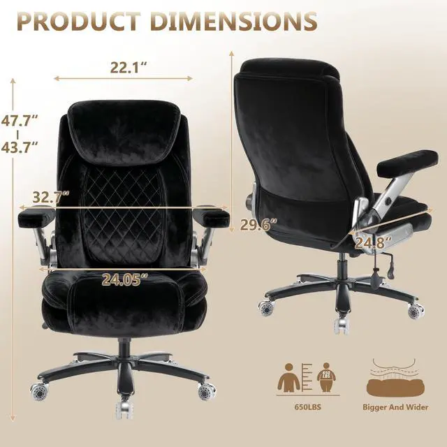 Alt view image 3 of 7 - 650LBS Fabric Heavy Duty Office Chair with 5D Flip Arms,Comfy Big and Tall Executive Office Desk Chair with Pocket Spring Cushion,High Back Computer Chair with Lumbar Support,Dual Rubber Wheel