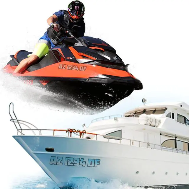 Alt view image 2 of 7 - Boat Numbers and Letters Registration Stickers - 2 Pcs Boat Decals | Personalized Jet Ski Decals, Waterproof, Built for Outdoor Use, Boat Number and Letter Decals, Custom Fonts, Color and Sizes