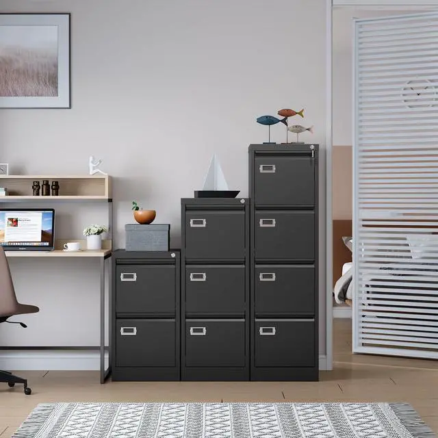 Alt view image 4 of 7 - 3 Drawer File Cabinet with Lock and Tag,Narrow Three Drawer Filing Cabinet,Vertical Metal File Cabinets,Small Black Filing Cabinets for Home Office Fit Letter/A4/Legal Size File,Easy Assembly