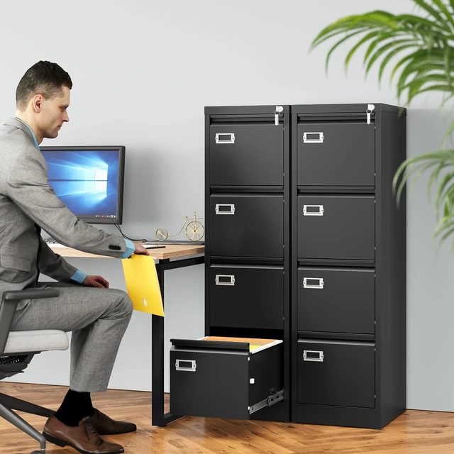 Alt view image 2 of 6 - 4 Drawer File Cabinet with Lock and Tag,Black Vertical File Cabinet,Narrow Locking Filing Cabinets with Drawers,Metal Filing Storage for Home Office Fit A4 Legal/Letter Size