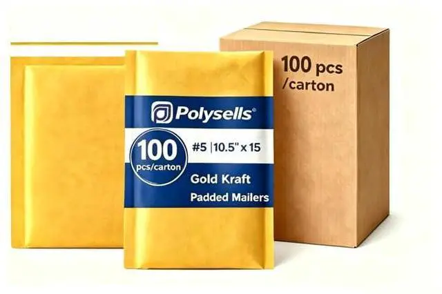 Main image of #5 10.5x15 Kraft Bubble Mailers 100 Pack, Bulk Large Padded Envelopes for Clothing & Multi Item Shipping