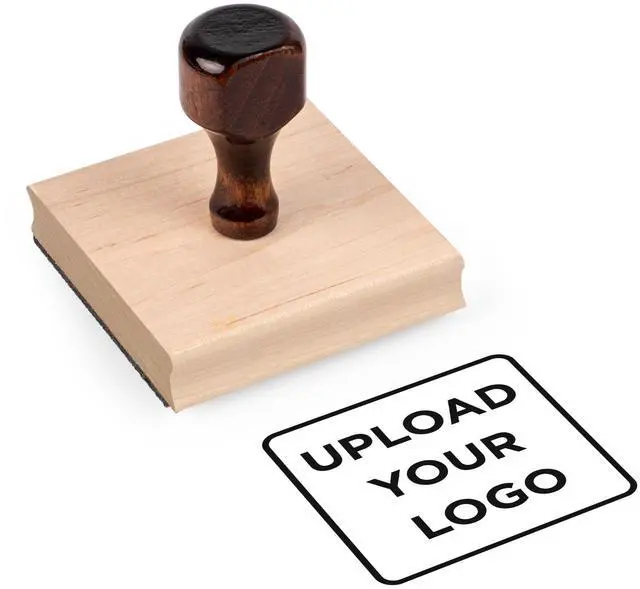 Main image of Personalized Rubber Hand Stamp | Wood Handle with Custom Logo | Multiple Size Options Available | Upload Your Own Artwork (3"x3")