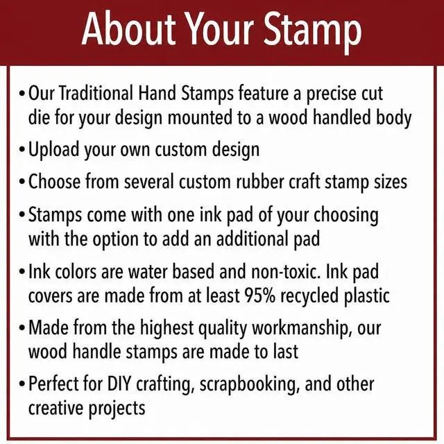 Alt view image 5 of 7 - Personalized Rubber Hand Stamp | Wood Handle with Custom Logo | Multiple Size Options Available | Upload Your Own Artwork (3"x3")