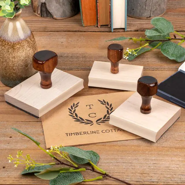 Alt view image 4 of 7 - Personalized Rubber Hand Stamp | Wood Handle with Custom Logo | Multiple Size Options Available | Upload Your Own Artwork (3"x3")