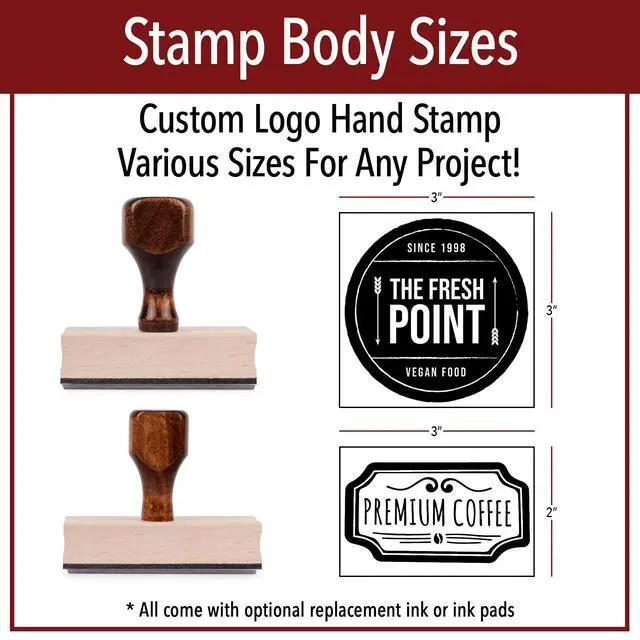 Alt view image 6 of 7 - Personalized Rubber Hand Stamp | Wood Handle with Custom Logo | Multiple Size Options Available | Upload Your Own Artwork (3"x3")