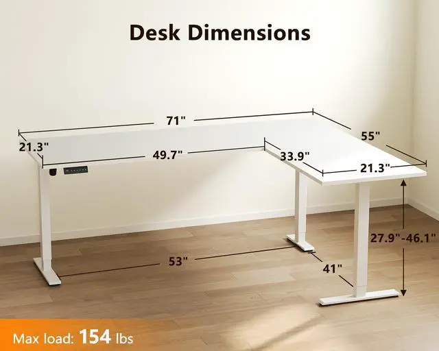 Alt view image 3 of 7 - 71 Inch L Shaped Electric Standing Desk, Home Office, White | Reversible Corner Desk with Height Adjustment, Ergonomic Sit Stand Table for Home Office, Computer Workstation
