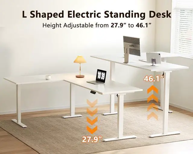 Alt view image 4 of 7 - 71 Inch L Shaped Electric Standing Desk, Home Office, White | Reversible Corner Desk with Height Adjustment, Ergonomic Sit Stand Table for Home Office, Computer Workstation